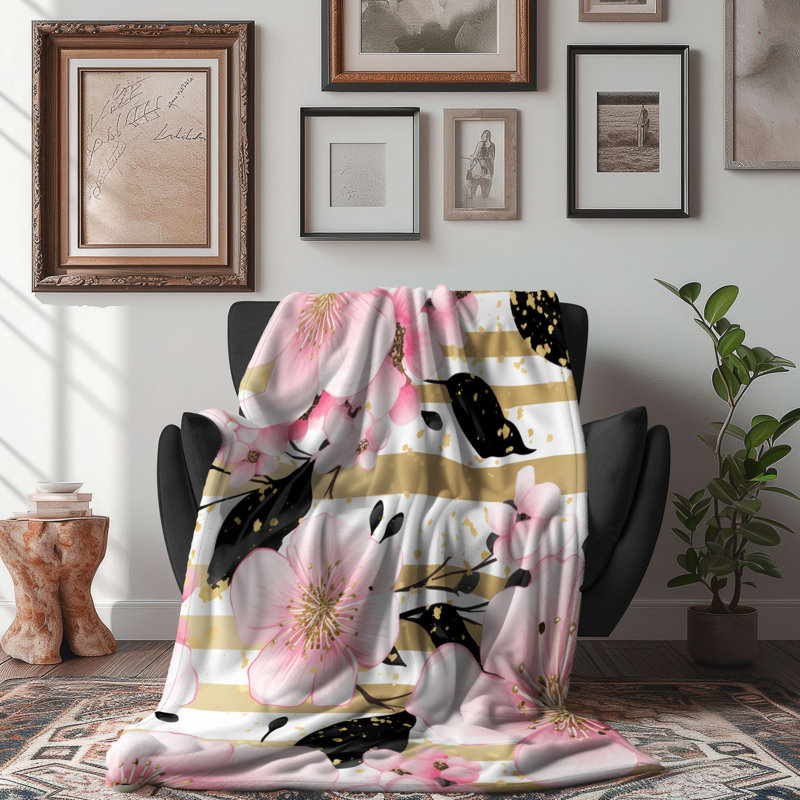 Cerisier floral - couverture de qualité supérieure 1 pièce, L 50 po x L 60 po
