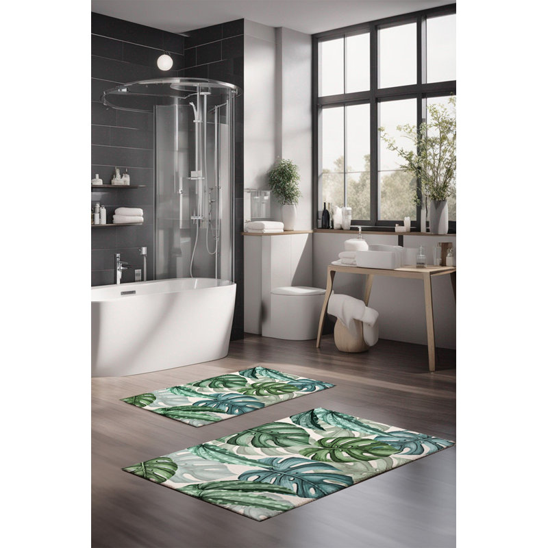 Eakly Luxury Bathmat Set (2 Pieces), 100% Polyester, 16.0 x 23.6 inches & 23.6 x 39.4 inches | Non-Slip Antibacterial Design, 0.3 in Pile Height | Machine Washable, Durable & Easy to Clean | Ideal for Bathroom Décor