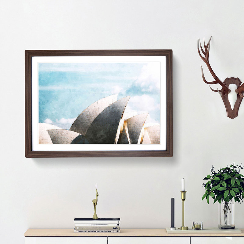 Sydney Opera House In Australia - Single Picture Frame Painting on MDF, 62cm H x 87cm W x 2cm D, Walnut Framed