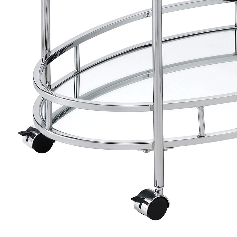 Chariot de service en verre transparent et chrome