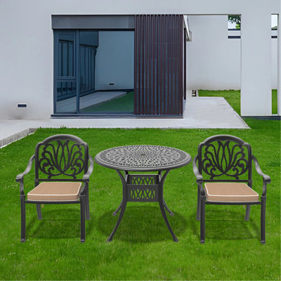  Piece Set Of Cast Aluminum Patio Furniture With Brown Cushions