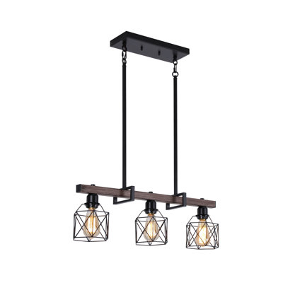 3-light Distressed Black Farmhouse Chandelier For Kitchen Island Lighting, No Bulbs Included