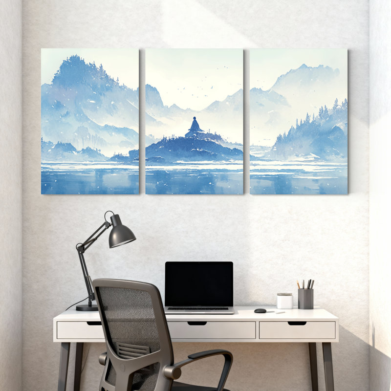 «Landscape & Nature Mountain Lake Reflection Misty Landscape», ensemble de 3 impressions sur toile, H 30 po x l 60 po
