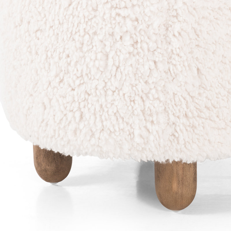 Aniston 21" Ottoman, Ivory Sherpa, Espresso Oak