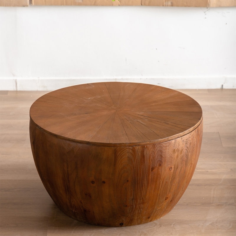 Vintage Style Bucket Shaped Coffee Table For Office, Dining Room And Living Room, 17.72" H x 31.5" L x 31.5" W, Brown