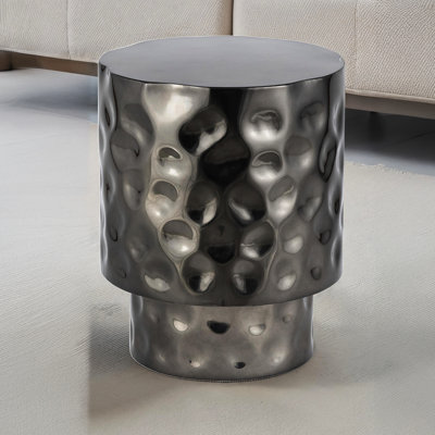 Freestanding Round End Table In Modern Design, Available Copper, Gold Or Silver For Home Decorating With Glossy Finish, Hand - Hammered Stainless Steel, Nickel Color Primary Area Decor