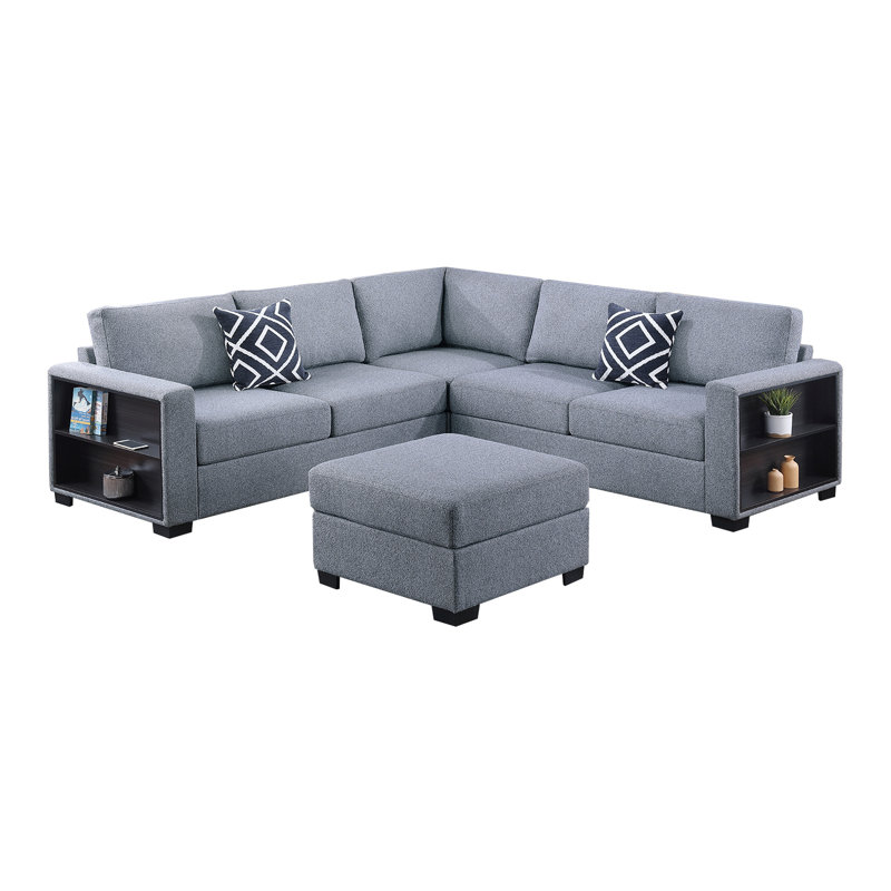 4-Piece Sectional Set W/ Ottoman, Gray Corduroy