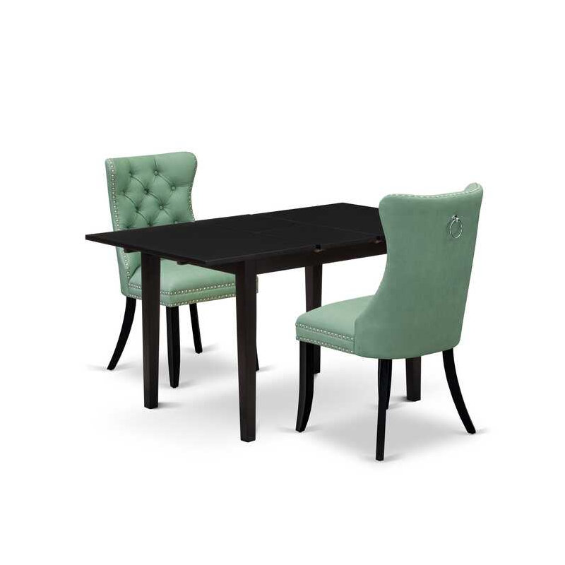 Ensemble de table de salle à manger 3 pièces, Noir, noir, noir, noir, Vert