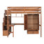 Lit mezzanine double de couleur noyer avec bureau intégré, étagères à livres, armoire et station de recharge. Le bureau est doté de deux prises de courant alternatif, d'un port de type C. L'escalier offre du rangement. Fabriqué à partir de-1573648009