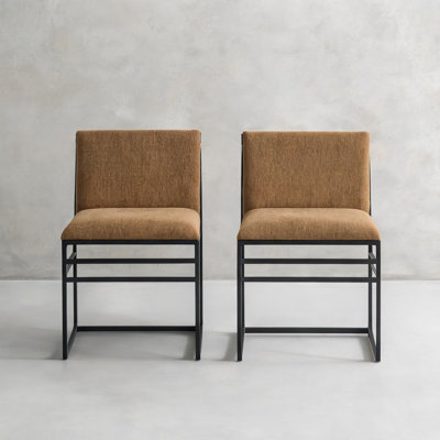 Ensemble de 2 chaises d'appoint rembourrées avec sièges en mélange de lin et pieds en métal, idéal pour les salles à manger et les cuisines