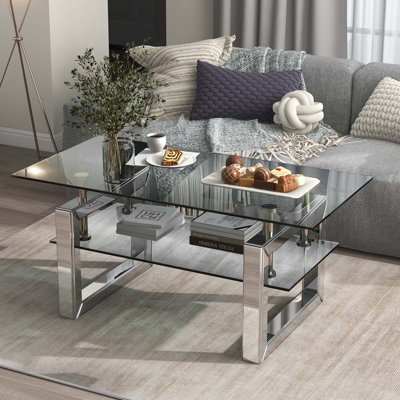 L 39,4 po x P 19,7 po x H 17,7 po, table basse en verre trempé transparent