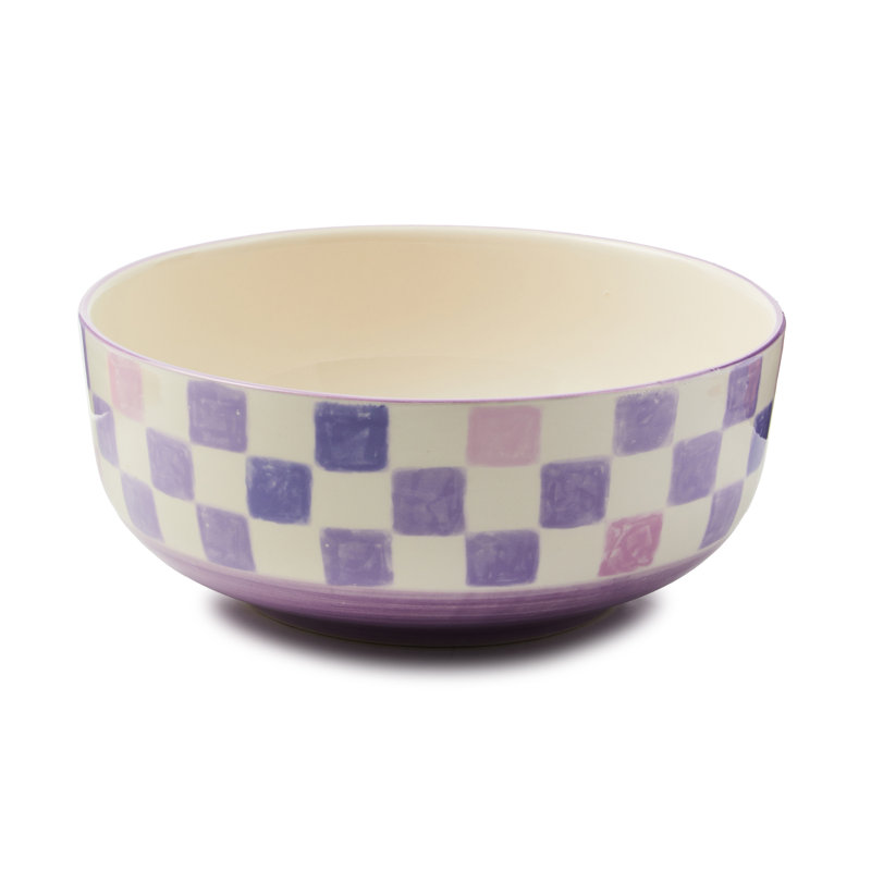 Black Check Serving Bowl, Purple
