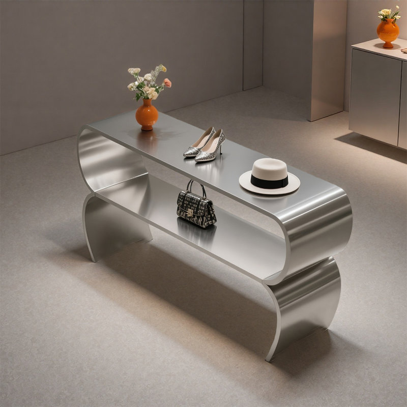Stainless Steel Wave Display Table, 27.56" H x 59.06" W x 15.75" D