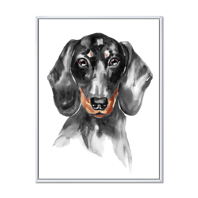 Sweepy The Dachshund I - on, H 40 po x l 30 po x P 1,5 po, Toile encadrée flottée blanche