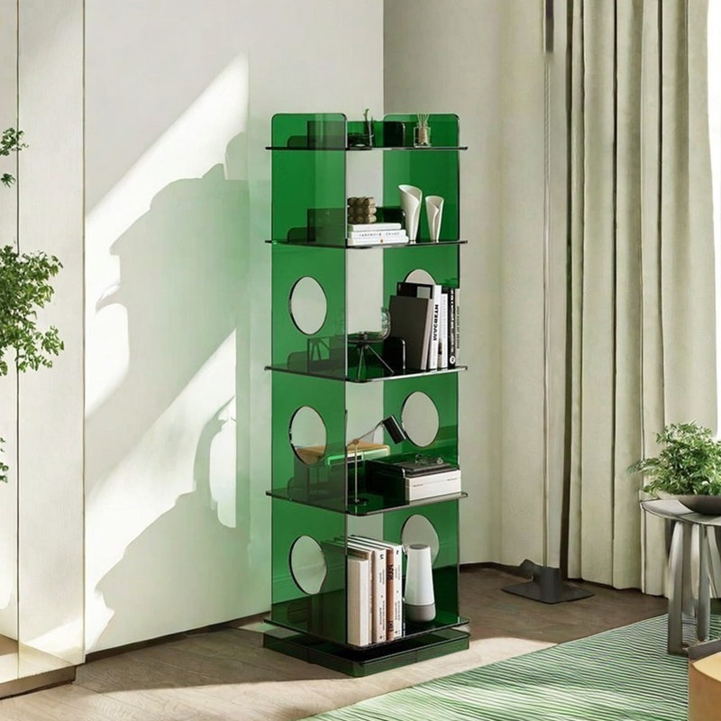 Acrylic Open Bookshelf with 360° Rotating Base, Green