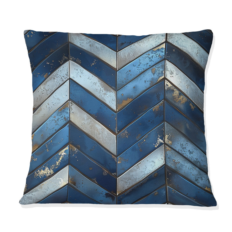 Coussin décoratif bleu à motif de chevrons bleu III, H 16 po x l 16 po