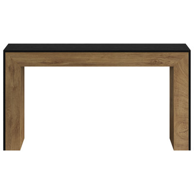 Modern 63" Industrial Counter Height Dining Bar Table with Stable Base, Wood Minimalist Narrow Home Bar Unit for Kitchen, Living Room, Pub, Brown & Black