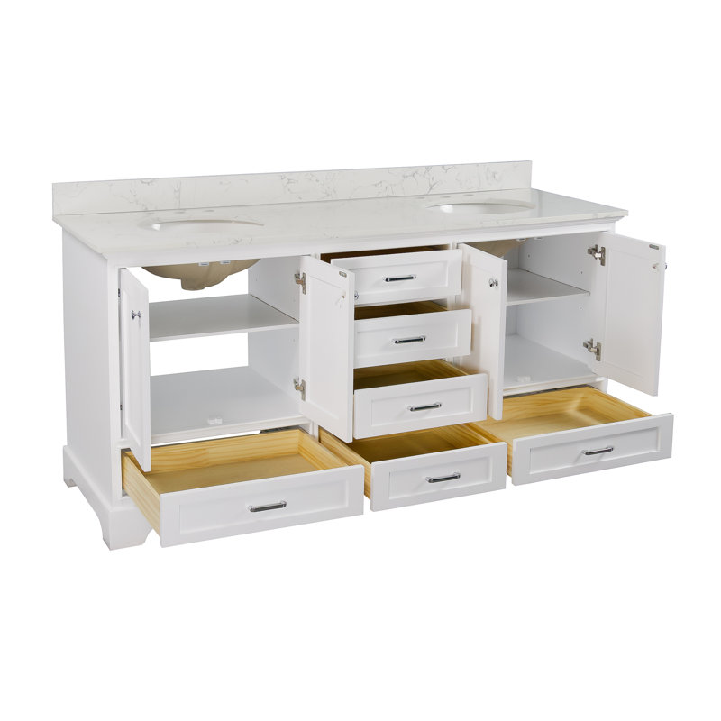 Larosa 72'' Double Bathroom Vanity with Top, White, Engineered Marble