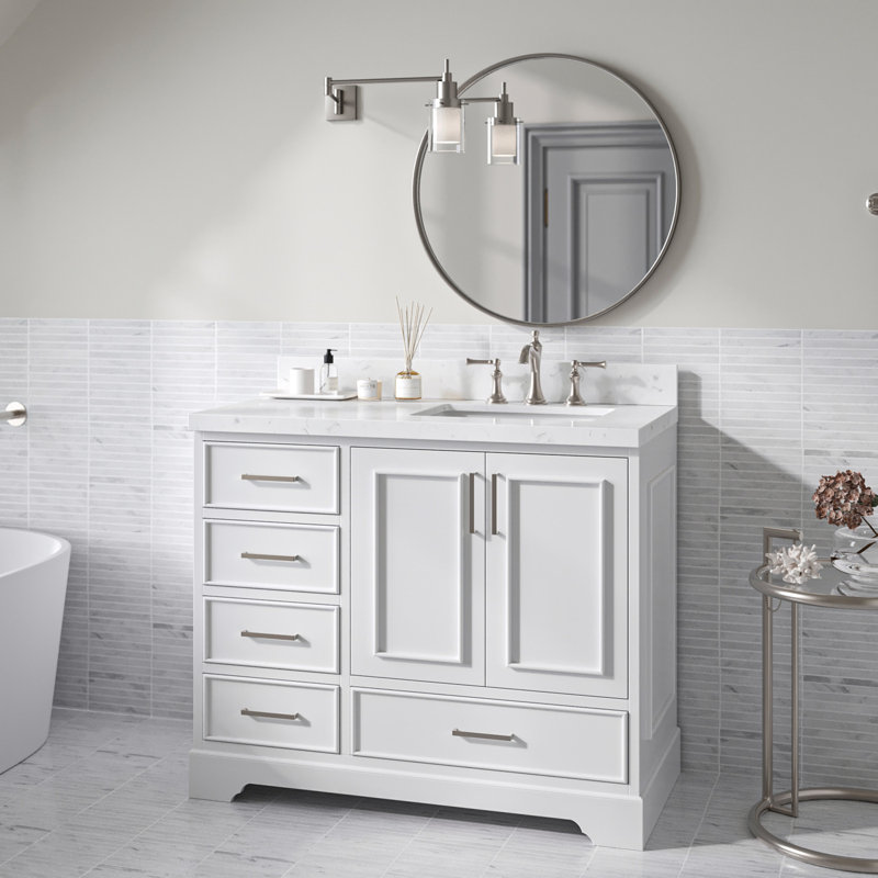 42.25'' Single Bathroom Vanity with Carrara Quartz Top, White