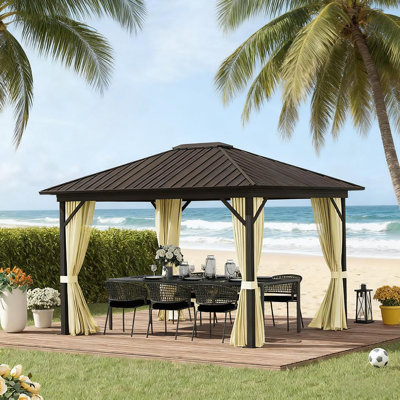 Pavillon de jardin avec moustiquaire 11,9 "x 9,8" avec cadre en aluminium et crochet supérieur, crème