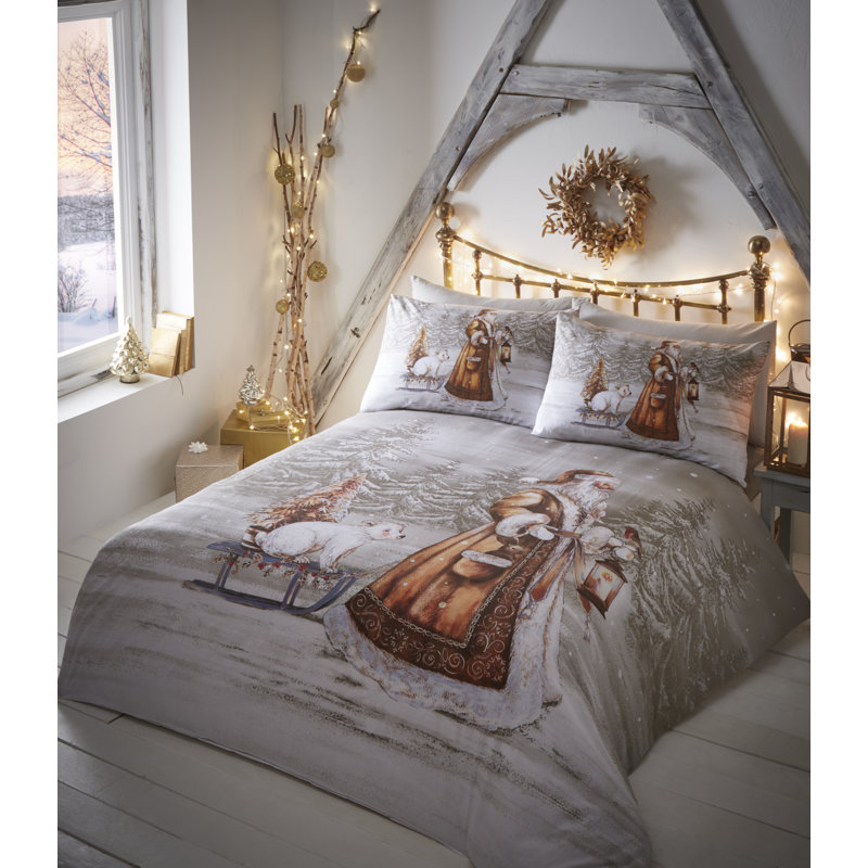 Aarush Traditional Father Christmas Duvet Cover Set, King Duvet Cover + 2 Standard Pillowcases