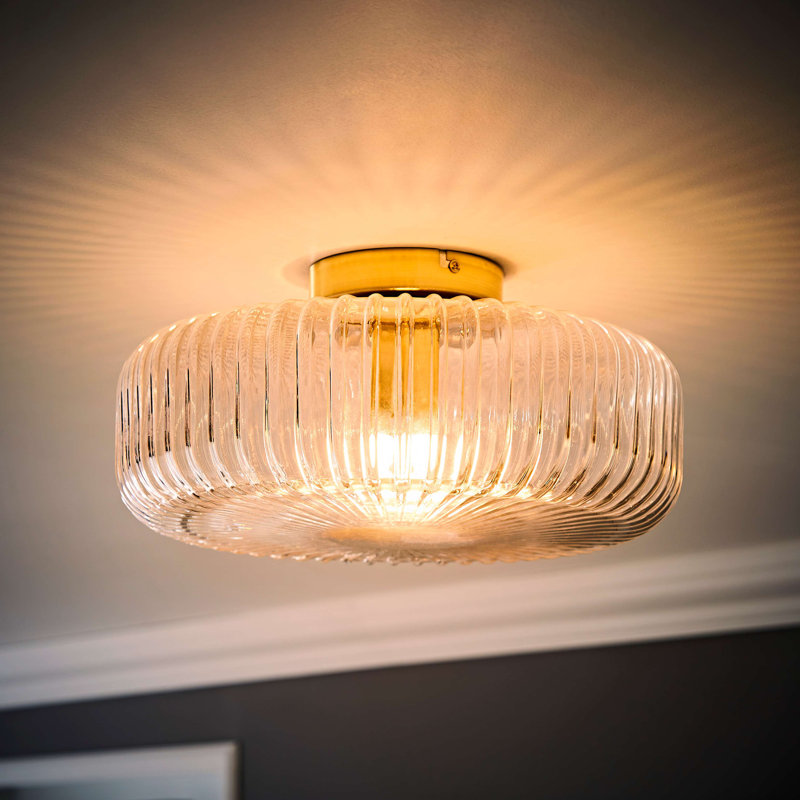 Glass Flush Mount, Clear, Antique Brass