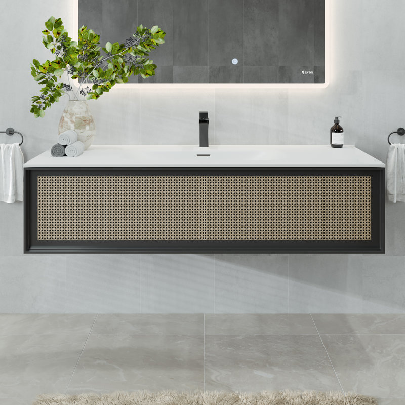Ensemble de meuble-lavabo simple mural 44 po Iadrik Nets, Noir