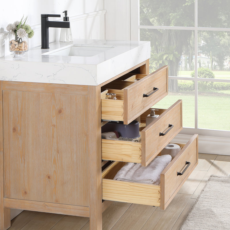 36'' Single Bathroom Vanity with Engineered Marble Top, Brown/Matte Black