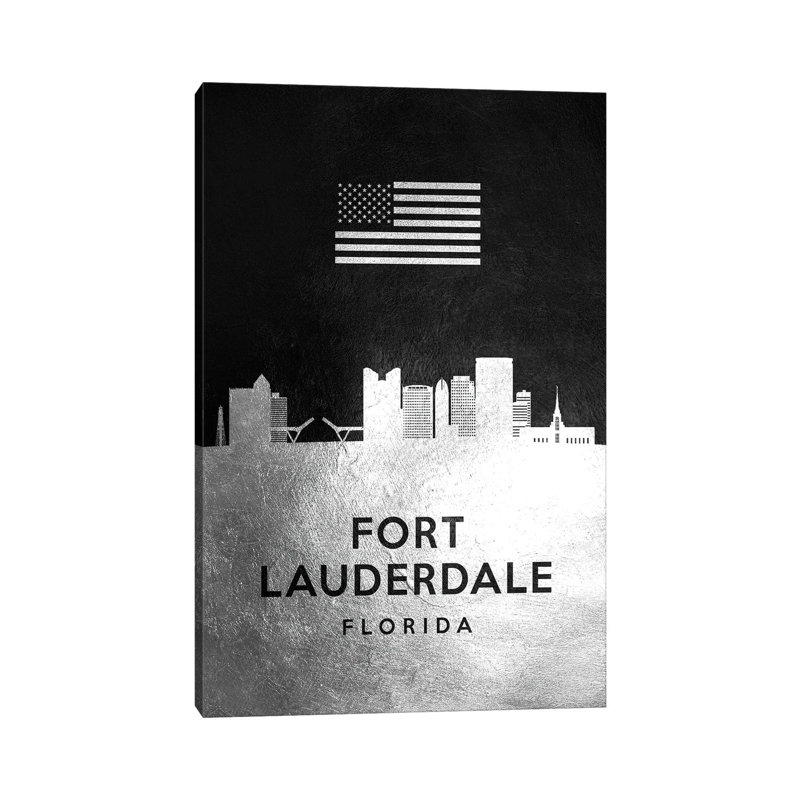 Fort Lauderdale Florida Silver Skyline by Adrian Baldovino - Wrapped Canvas Print, 20.32 cm H x 30.48 cm W