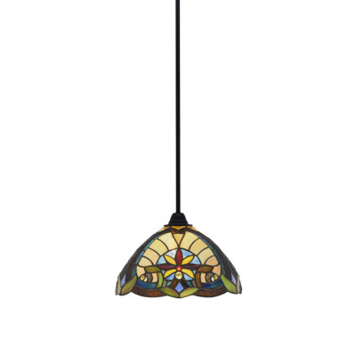 Paramount Stem Hung Pendant Shown In Matte Black Finish With 12" Earth Star Art Glass