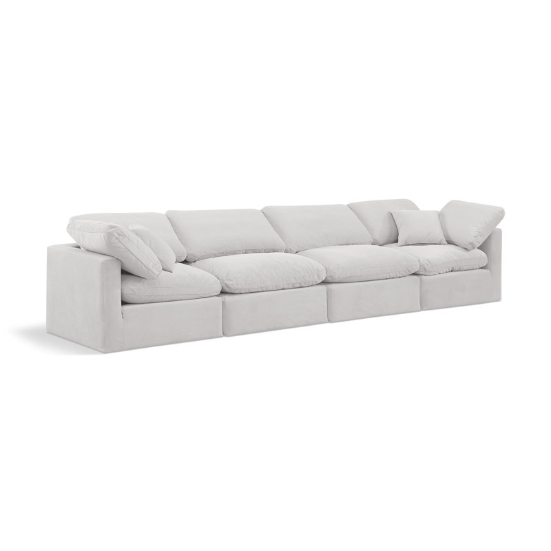 Musheerah 140'' Velvet Sofa, Cream Velvet