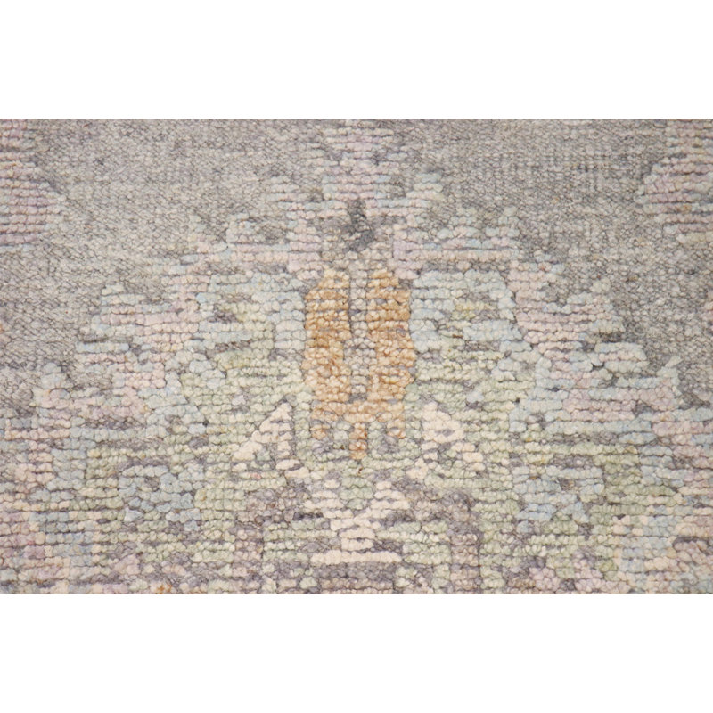 Oushak Hand-Knotted Silver Wool Area Rug, Rectangle 9' x 12', Silver