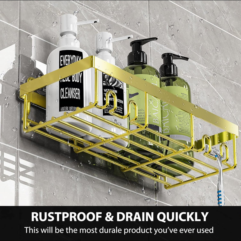 Support de rangement pour tablette de douche, panier de tablettes de salle de bain auto-adhésif, Doré