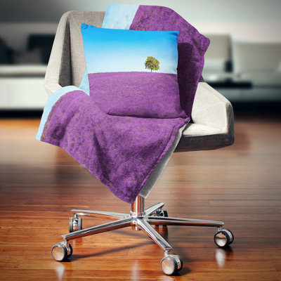 Landscape Wall Lonely Tree in Lavender Field Pillow