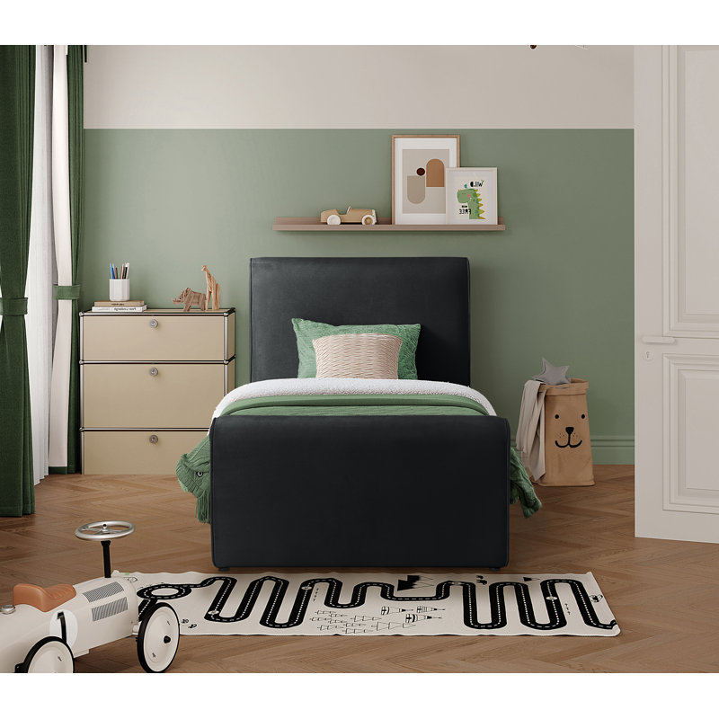 Lit plateforme tapissier Sloan Sadete, Velours noir, Lit simple
