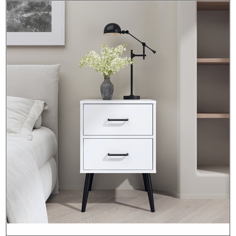 2-Drawer Nightstand With Metal Legs And Handles, Modern Minimalist Design For Compact Spaces