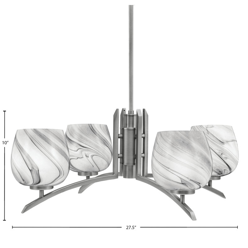Lustre lumineux avec verre tourbillon onyx 6 po, H 58,25 po x l 27,5 po x P 27,5 po, Graphite, 4