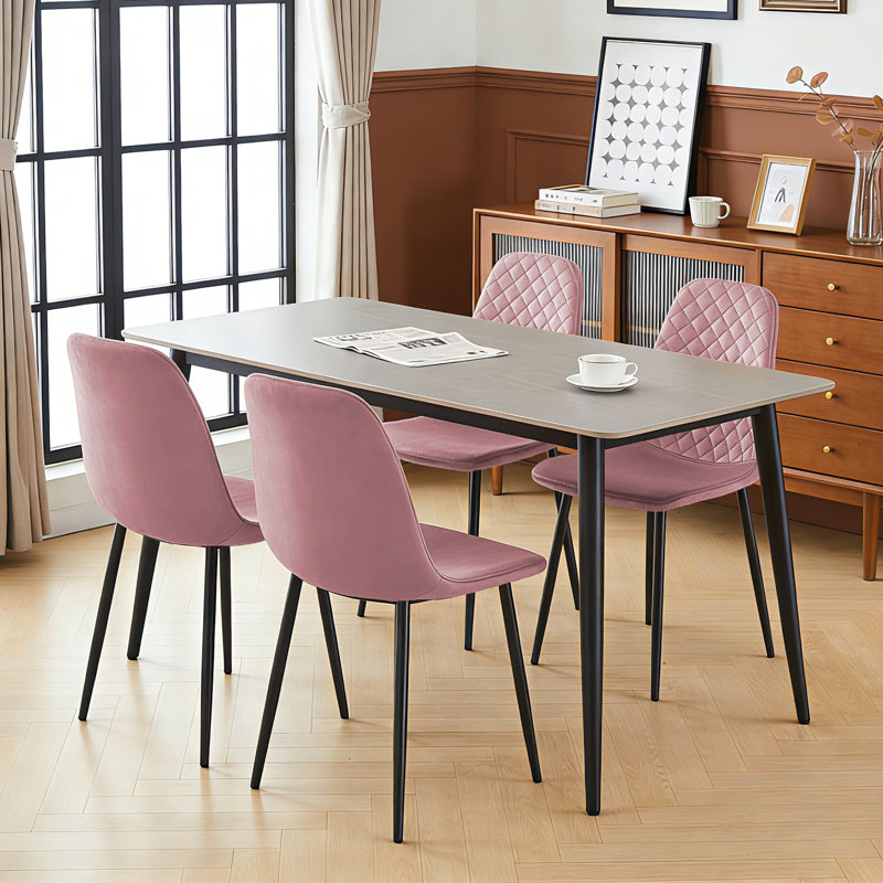 Kaylani Modern Upholstered Dining Chair, Pink Velvet, Black