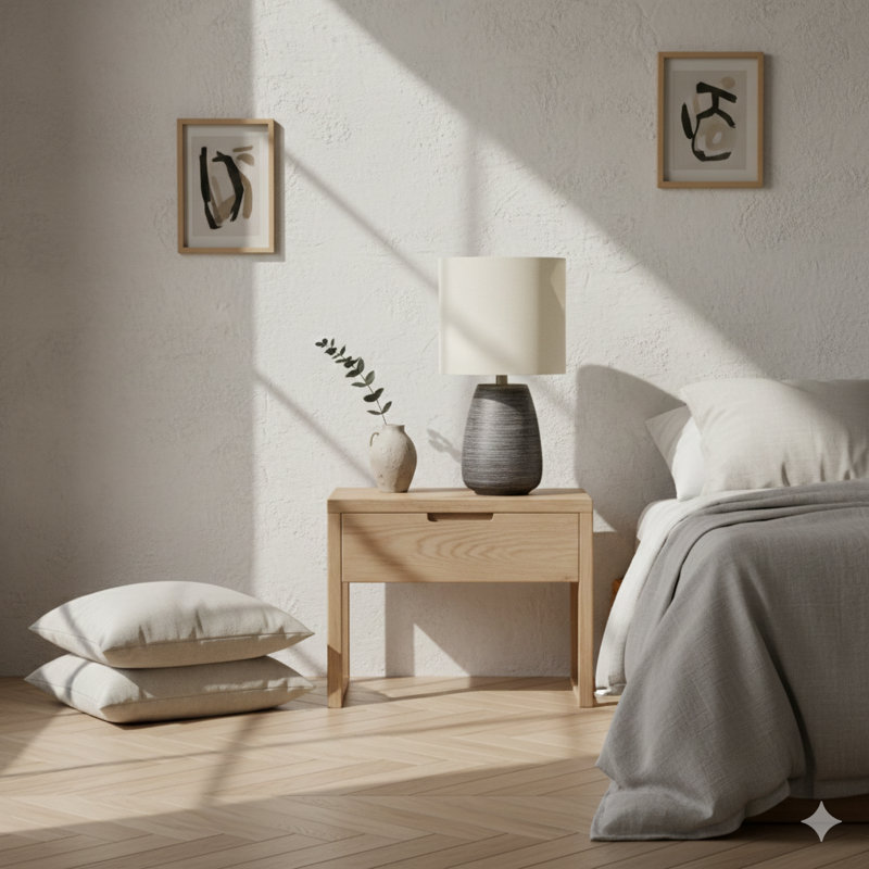 Lighting, H 19 po, lampe de table, céramique grise, abat-jour ivoire / crème, contemporain