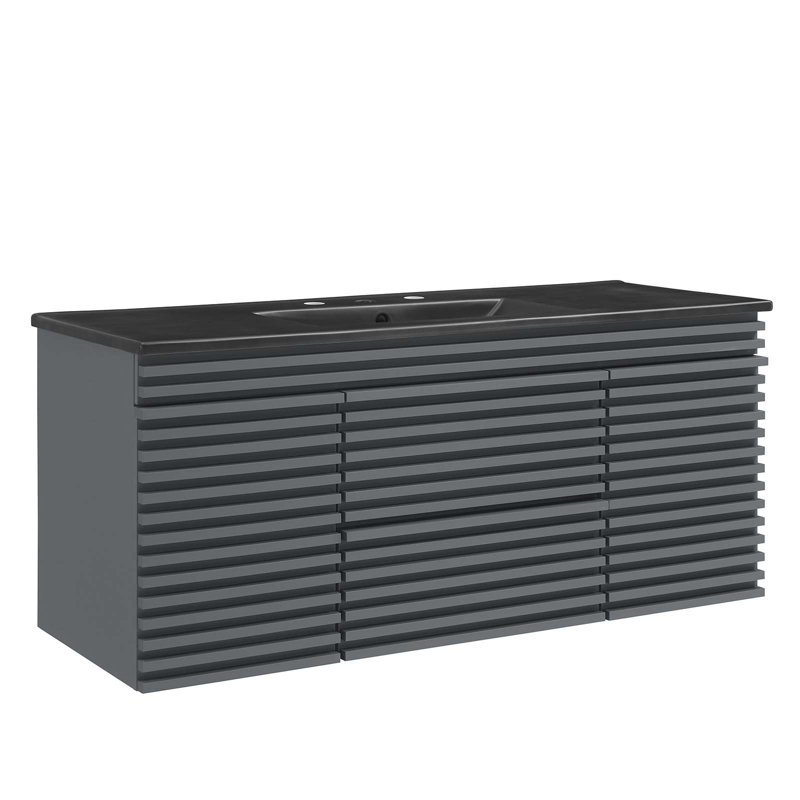 Modway Render 48" Wall-Mount Bathroom Vanity, Black, Gray