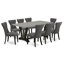 Ensemble de 9 pièces avec un magnifique plateau de table en ciment et 8 chaises de salle à manger gris foncé Gotham avec têtes de clous et un dossier capitonné élégant, finition noire brossée-417630603