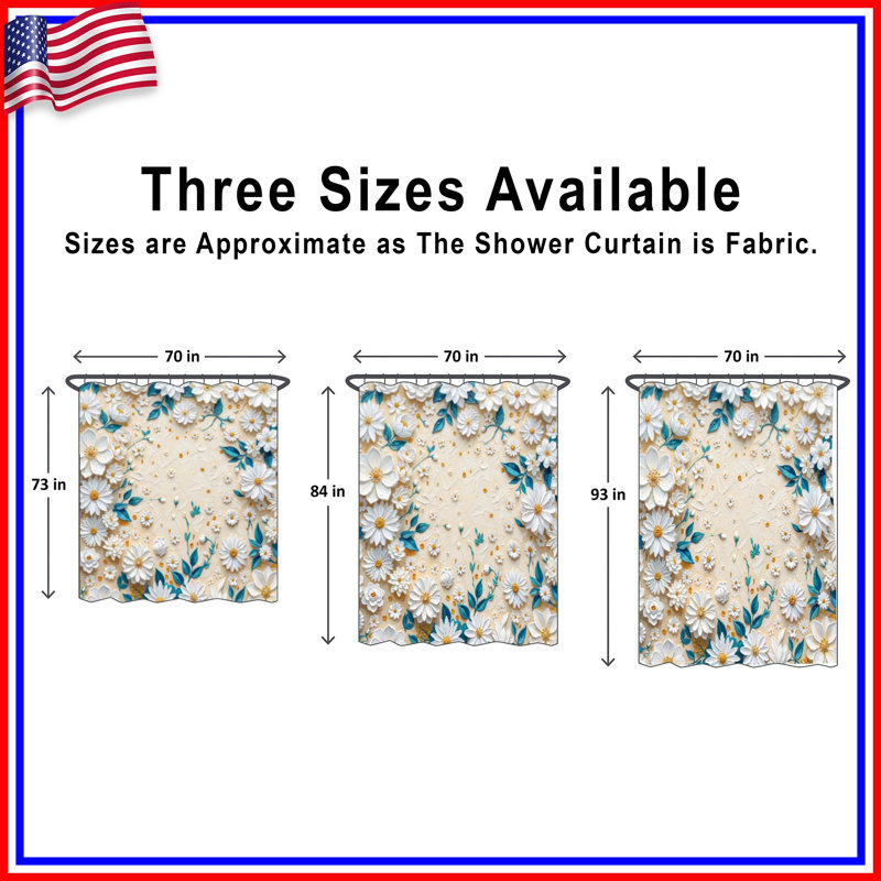 Rideaux de douche blancs à motif floral très longs, L 70 po x H 72 po