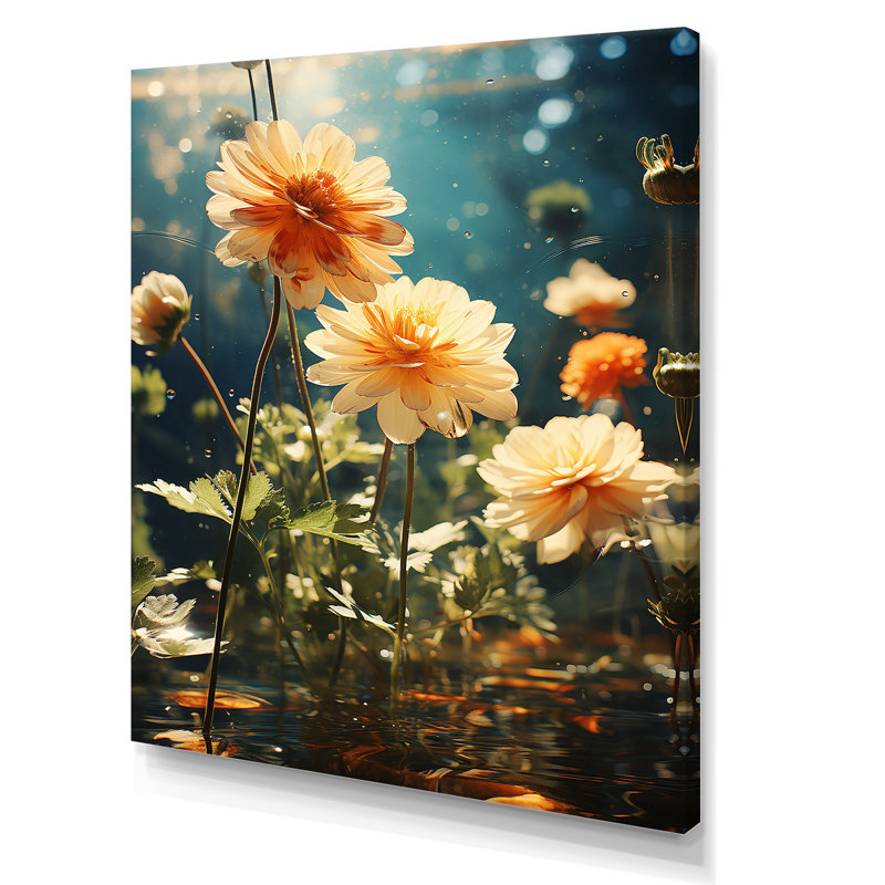 Fleurs de Zinnias jaunes et vertes II, Toile tendue, H 32 po x l 24 po x P 1 po