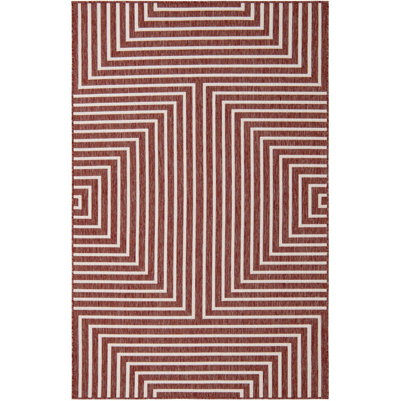 Tapis contemporain de couleur rouge rouille Odawa, Rectangle 5 pi 3 po x 8 pi