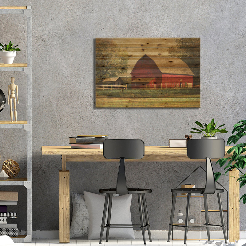«As munn Red Barn on Wood» par Graffi *, impression de Tee Studios, H 26 po x l 40 po x P 1,5 po
