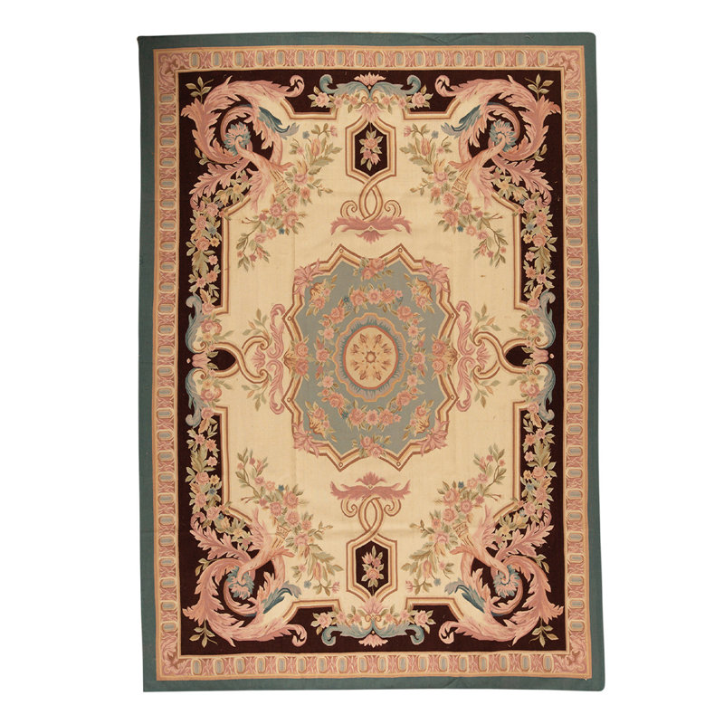 Tapis unique brun / bleu / vert / rose noué à la main de haute qualité