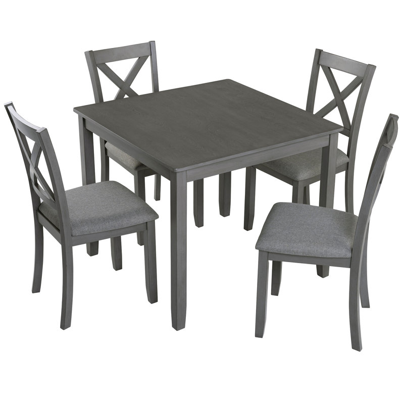 5 Piece Modern Dining Set, Gray, Gray