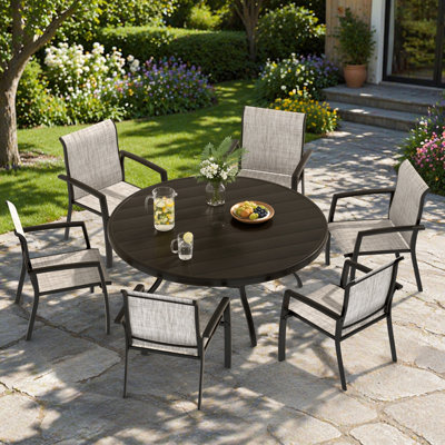 Outdoor Round All Weather Metal Dining Table with Umbrella Hole（Only Table）
