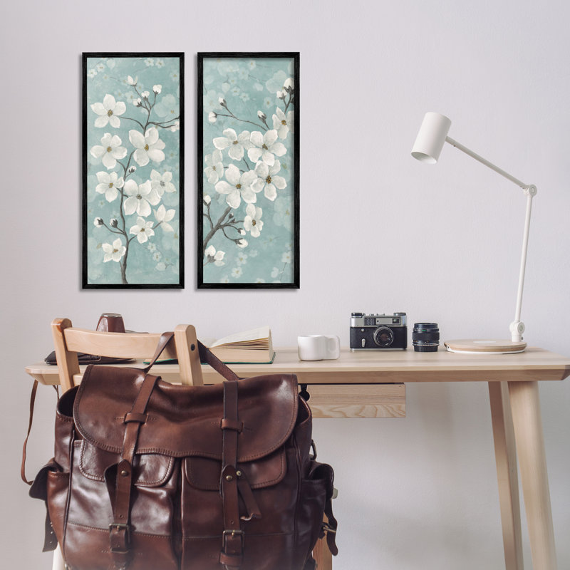 Ensemble de 2 giclées encadrées Green Tone Blossoms, design par Tava Studios, H 24 po x l 10 po, Giclée encadrée noir minuit