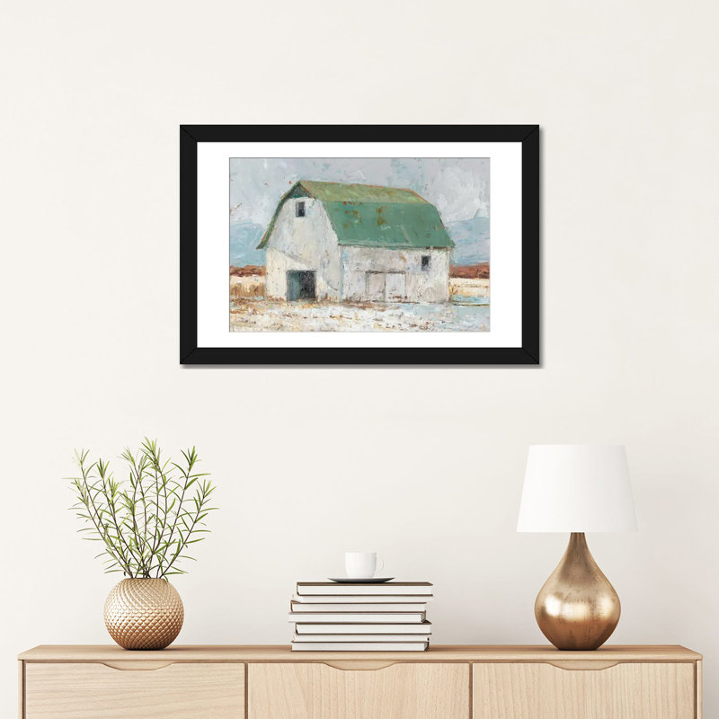 « grange ii », reproduction sur toile, H 16 po x l 24 po x P 1 po, Papier d'art encadré noir, Blanc